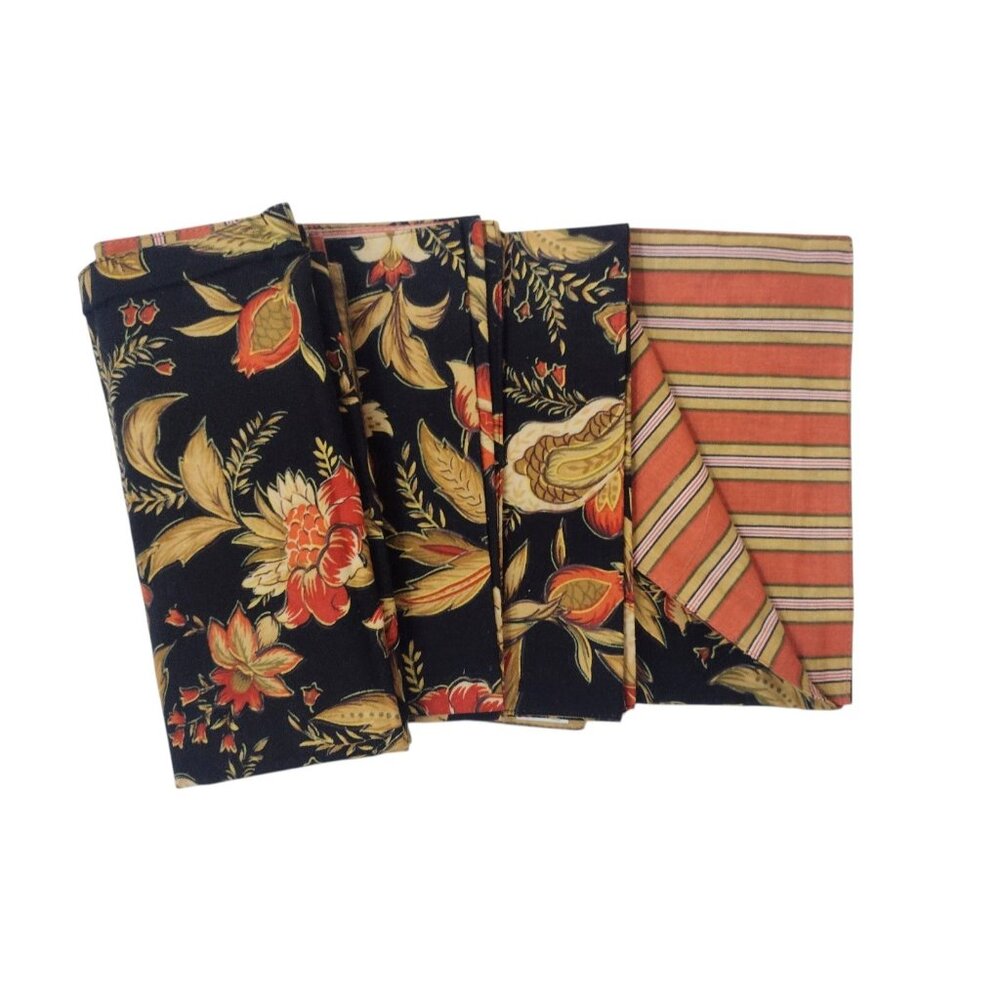 C & F Enterprises Set of 4 Reversible Cotton Napkins Floral Striped 18 x 18